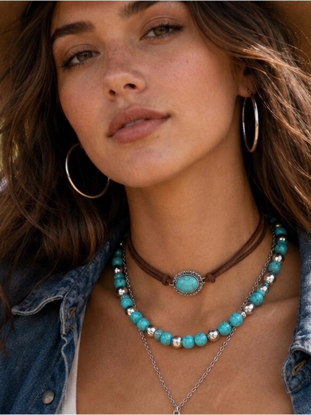 NWT Boho Western Turquoise Beaded Choker Necklace Lot of Two
